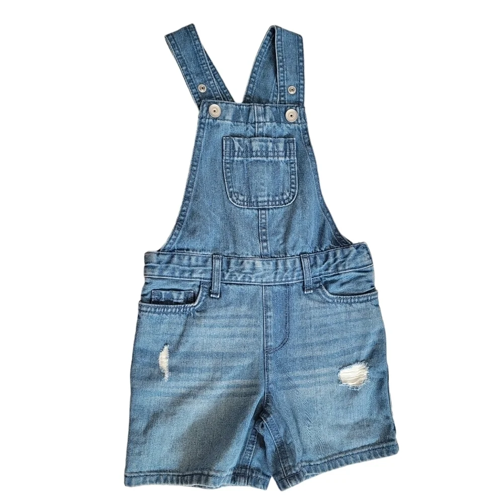 The Children's Place 5T Girls Denim Overalls Distressed Shortalls